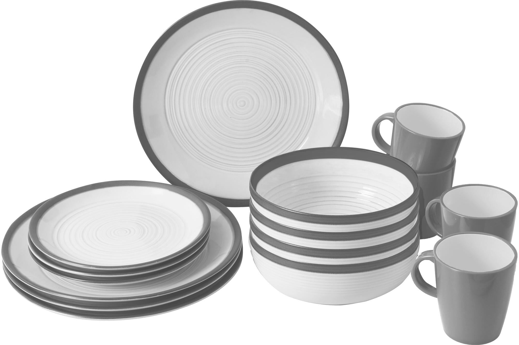 Geschirr-Set BRUNNER "Lunch Box Bellagio, 16-teilig", grau (grau, weiß), Geschirr-Sets, Melamin, Geschirr-Set grau, weiß Einheitsgröße