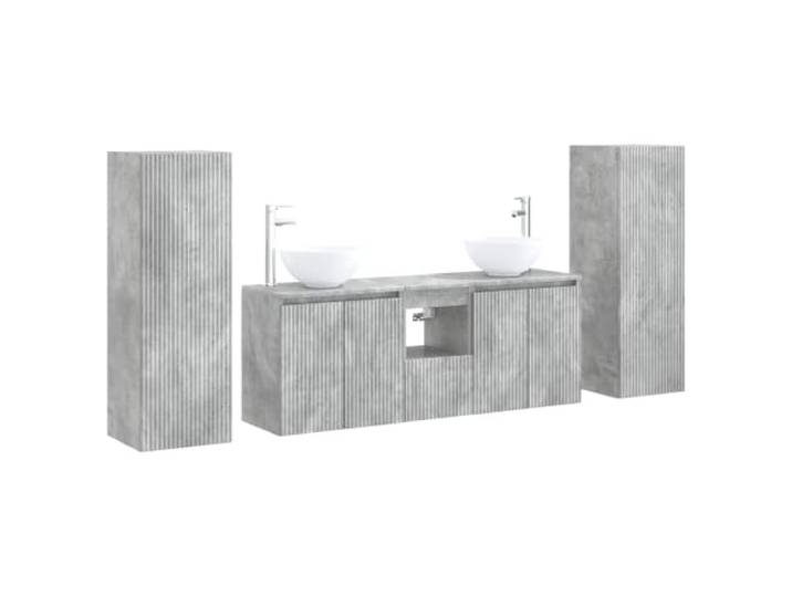 PUGYNBK Badmöbel-Set, 5-teilig, Betongrau Waschbecken mit Wasserhahn, Schrank mit umkehrbarer Tür, Wandmontage, geräumige Aufbewahrung
