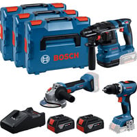 18V Profi Set, GBH 18V-22 + GSR 18V-65 + GWS 18V-8 Professional, Werkzeug-Set blau, 2x Li-Ion Akku 5,0Ah, in 3 L-BOXXen