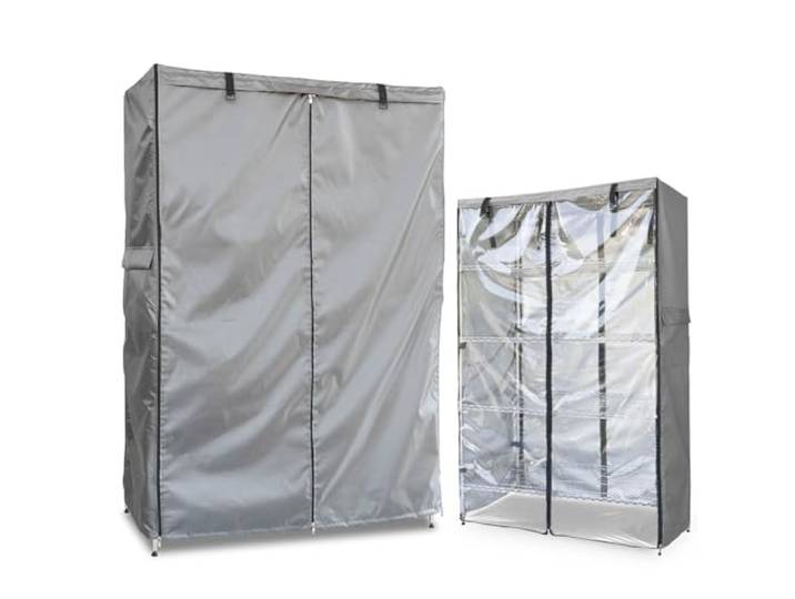 okcool Wasserdichte Regalabdeckung, 600D robuste Drahtregal-Abdeckung, Regal-Display-Rack-Schutzabdeckung mit Reißverschluss, eine Seite durchsichtiges Paneel. (Grau, passend für 91,4 cm B x 61 cm T x