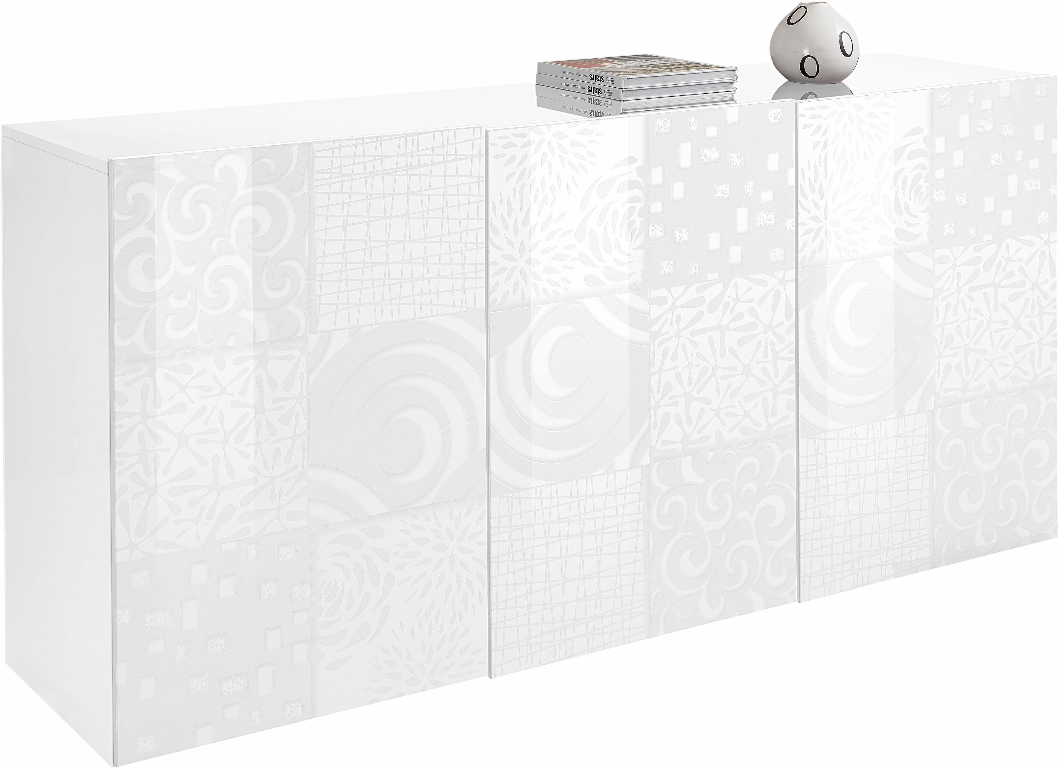 Sideboard HOME AFFAIRE "Miro", weiss (weiß hochglanz lack mit siebdruck), Sideboards, Sideboard, Breite 181 cm mit dekorativem Siebdruck weiß hochglanz lack mit siebdruck Einheitsgröße
