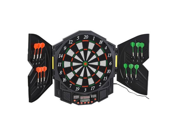Homcom Elektronische Dartscheibe Dartboard mit Tür inkl. 4 LED 216 Spiele 12 Pfeile, Schwarz, Kunststoff, 54.6x49 cm, Freizeit & Co, Sport & Fitness