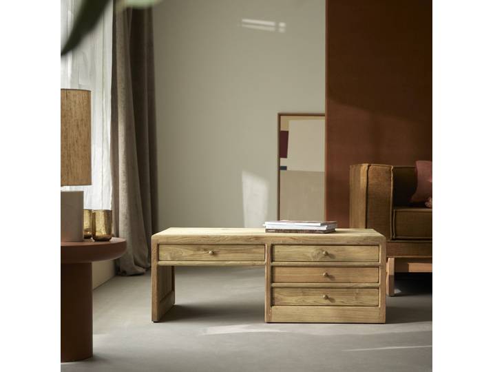 Rechteckiger Couchtisch aus massivem, recyceltem Teakholz Issa - Natur