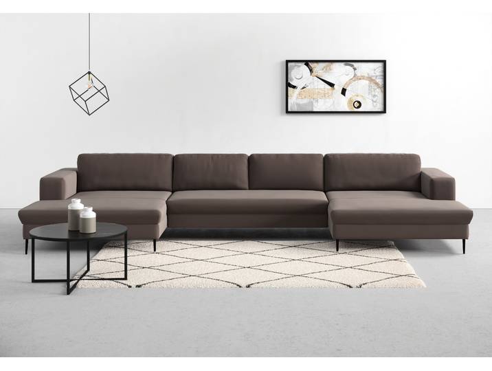 DOMO collection Modica U-Form aktuelles, kubisches Design mit 2 Recamieren, viel Platz XXL, auch in Cord, Fusshöhe passend für gängige Saugroboter