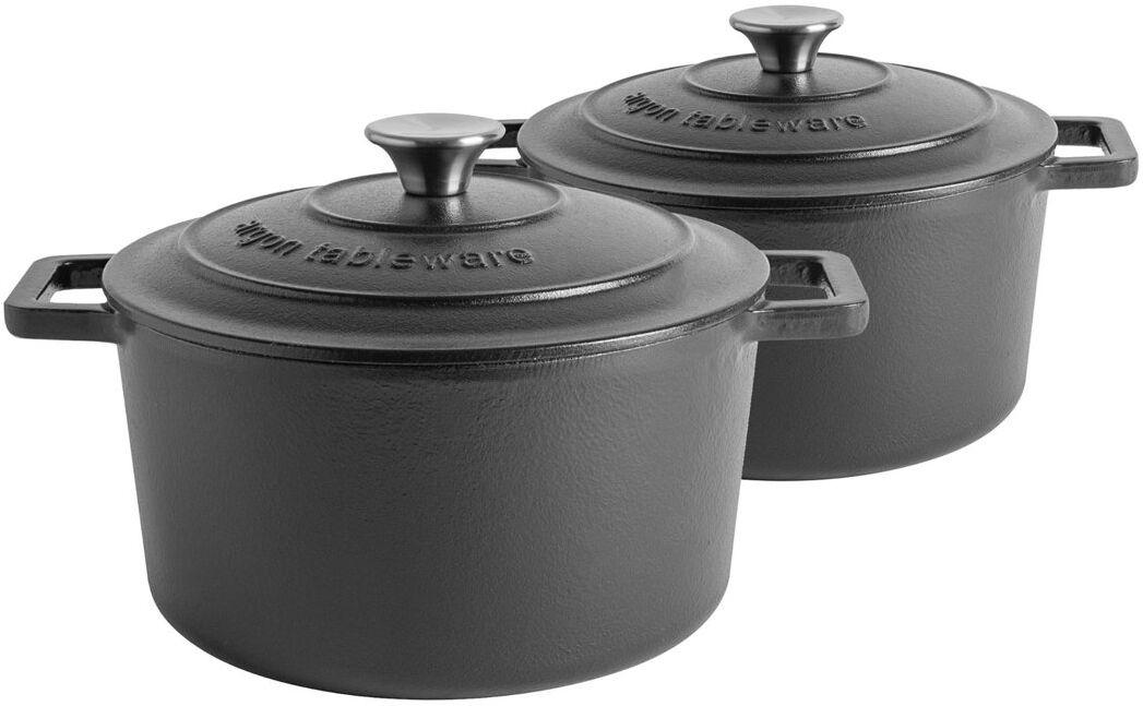 Argon Tableware - Round Cast Iron Casserole Dishes Black 4.5L