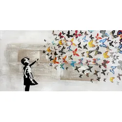 Gemälde BUTTERFLY GIRL (LBH 140x70x3,50 cm) - bunt - LBH 140x70x3,50 cm
