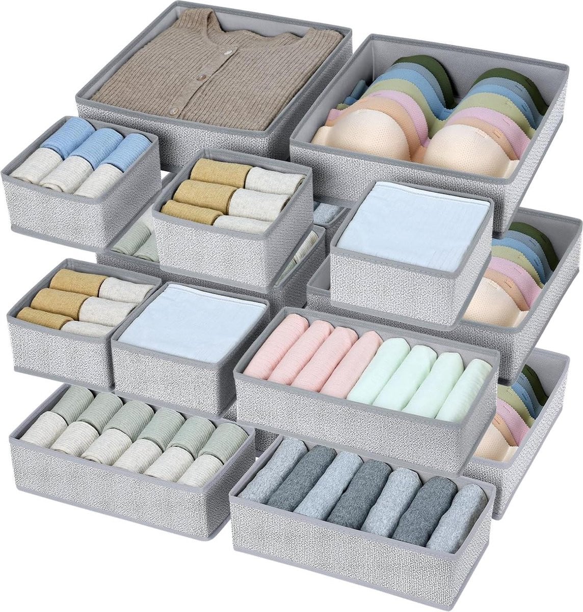 Set van 15 opvouwbare ladeverdelers voor kleding en accessoires - Heidegrijs