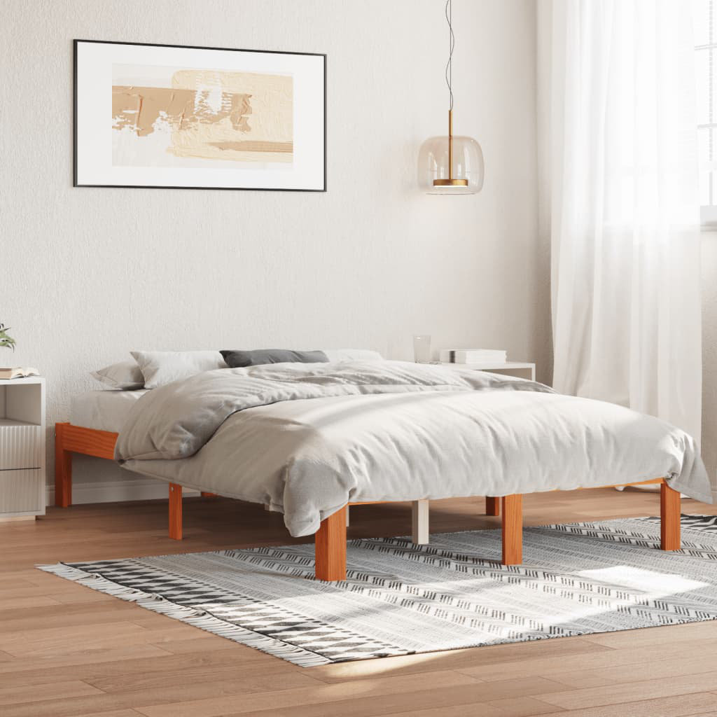 17 Stories Nouri Solid Wood Platform Bed Wax brown European Double (140 x 200 cm)