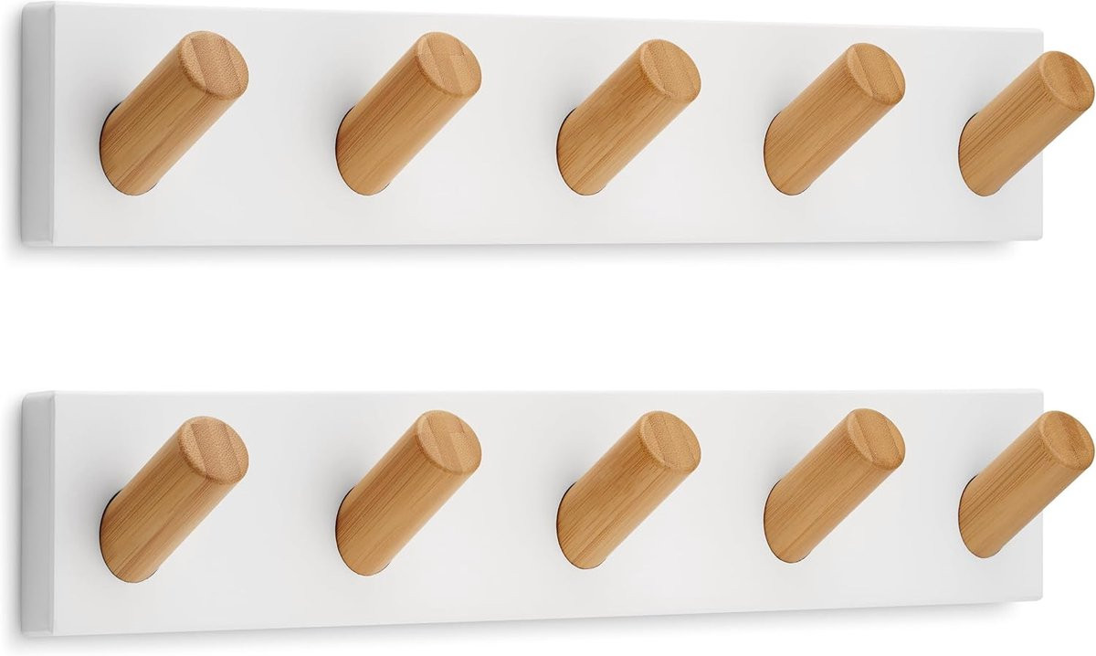 Witte wandkapstok met 5 haken voor jassen, handtassen en accessoires