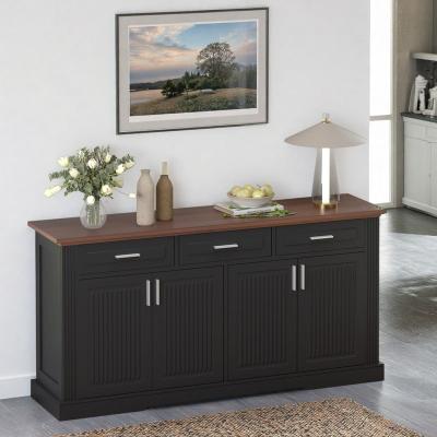 ZWYO HOSIMU "63"" Modern Fluted Sideboard with 4 Doors and 3 Storage Drawers for Dining Room, Kitchen, Living Room"