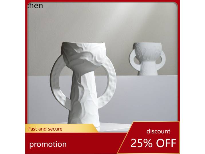 YFY minimaliste blanc Simple Double oreille Vase en céramique moderne créatif maison salon haut de gamme doux