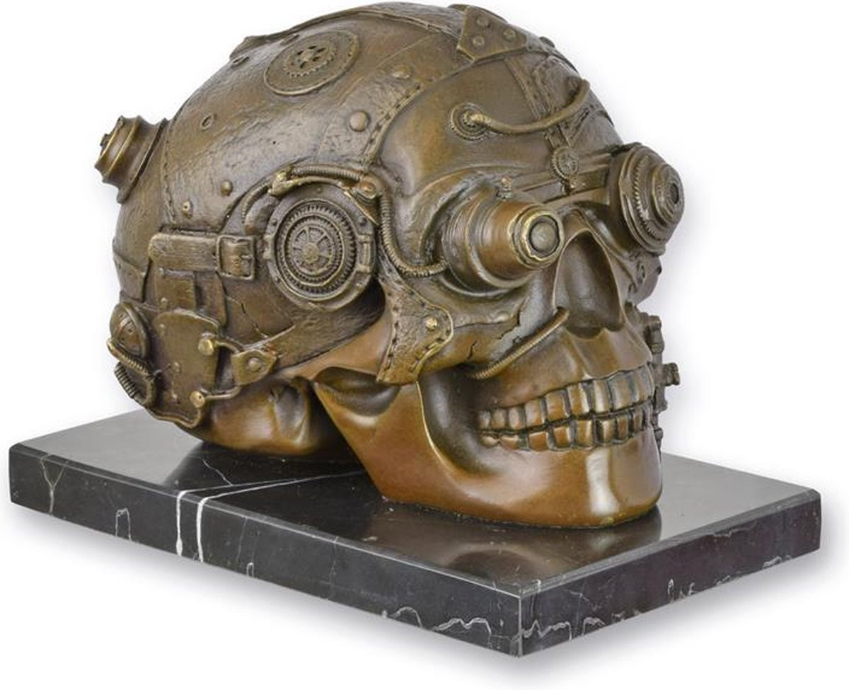 Steampunk schedel bronzen beeld sculptuur Hoogte: 13 cm