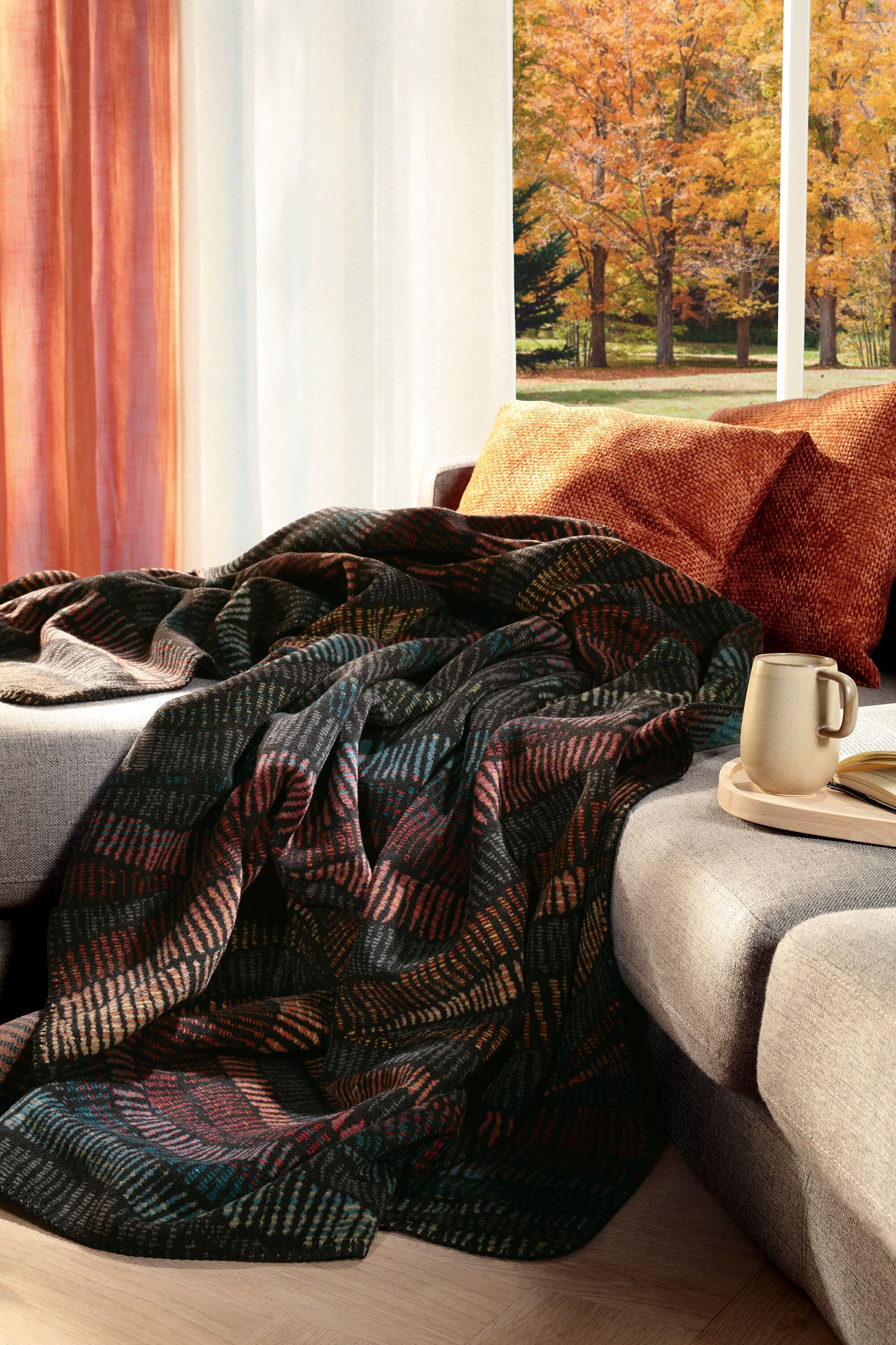 Wohndecke BIEDERLACK "Vivid Waves", bunt (schwarz), B:130cm L:170cm, Kaschmir, Wolle, Wohndecken, Wohndecke, kuscheliger Blickfang schwarz B/L: 130cm x 170cm