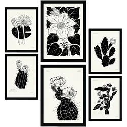 POSTER Set Mit 6 In Schwarzer Tinte Kaktus A3 & A4 Rahmenlos