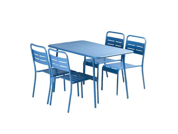 BERGAME - Ensemble table de jardin 120 cm et 4 chaises bleu