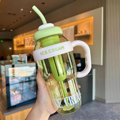 Universal Stock Large Capacity Water Bottle With Straw Leakproof Travel Tumbler Cup green