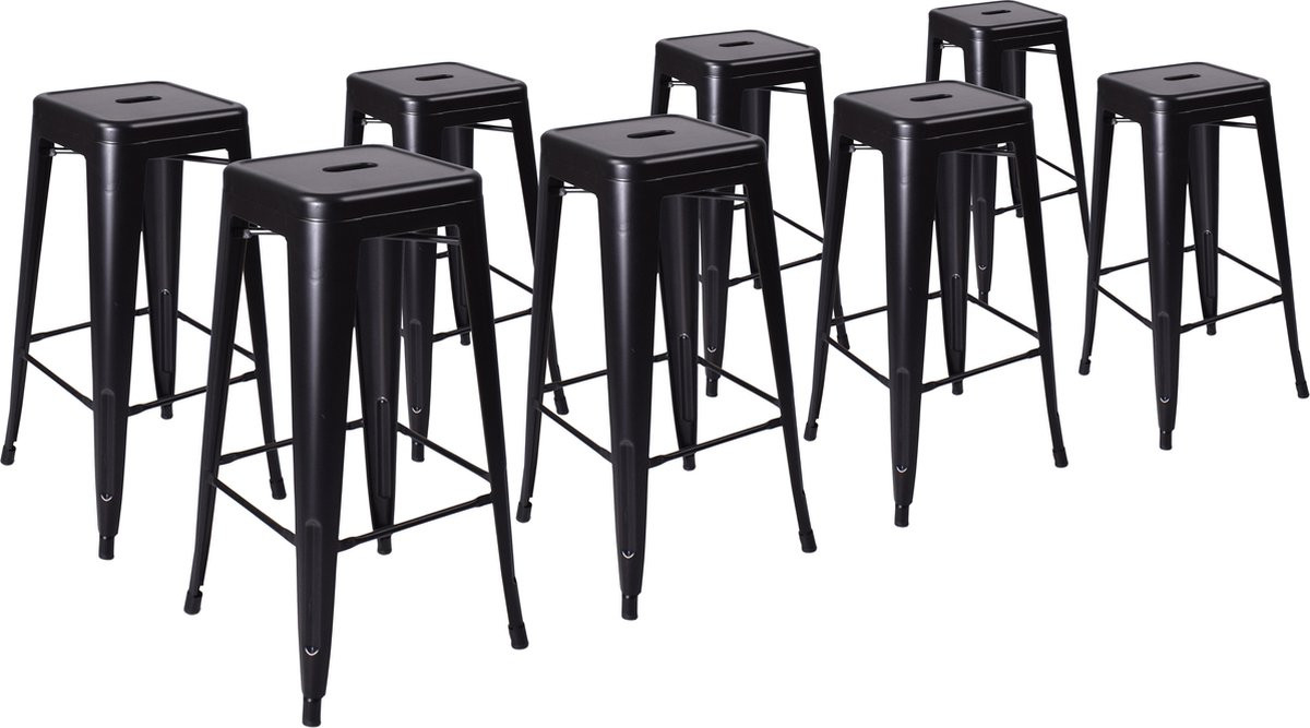 Van Vugt Event Products Barkruk Vintage Tolix Set van 8 Zwart Stapelbaar