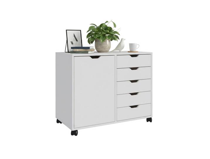Relaxdays Rollcontainer Weiß mit Rollen 5 Schubladen, Holzwerkstoff, Metall, Kunststoff, 78x65x40 cm, Büromöbel, Container