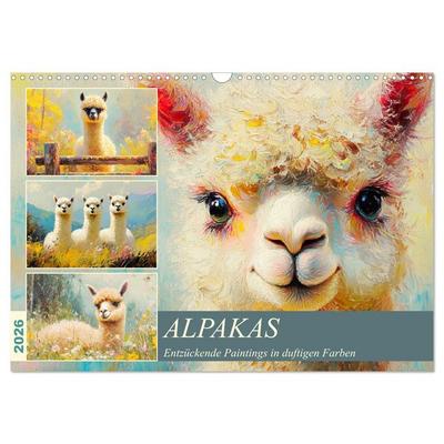 Alpakas. Entzückende Paintings in duftigen Farben (Wandkalender 2026 DIN A3 quer), CALVENDO Monatskalender