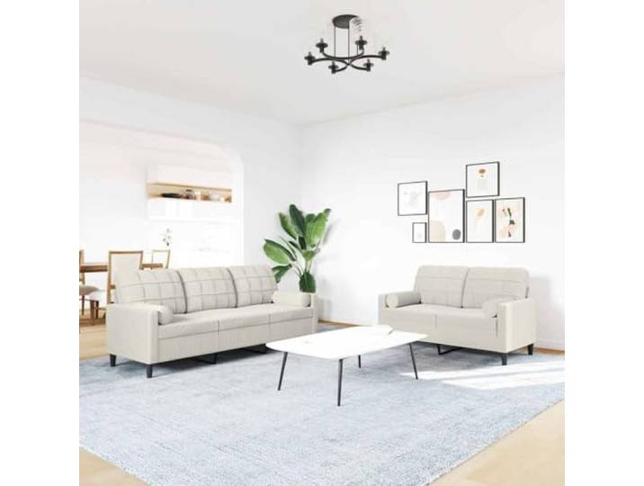 KTHLBRH Sofa-Set, 2-teilig, Samt, cremefarben, mit Kissen 2-Sitzer 137 cm, 3-Sitzer 197 cm, Metallrahmen, Schaumstoff, 4 Kissen enthalten