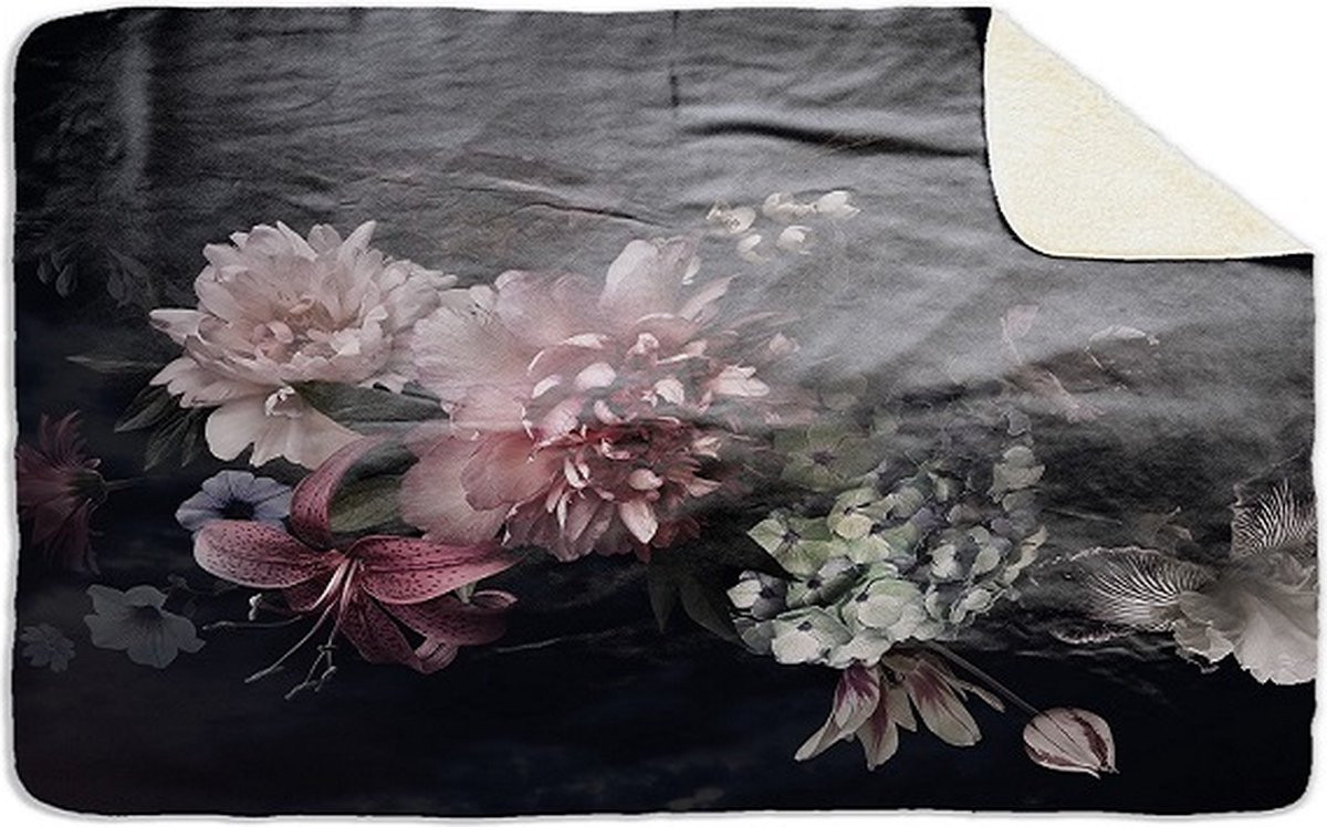 Fleecedeken met bloemenprint, Polyester Sherpa, 96 x 146 cm