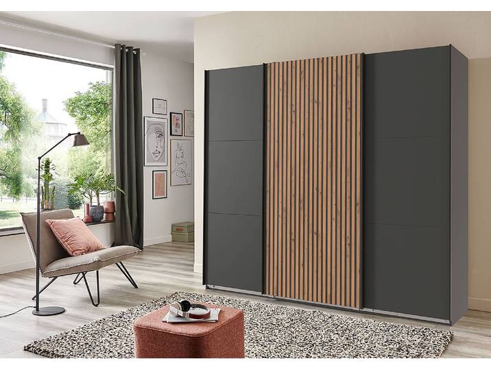 Schwebetürenschrank Andorra 250cm Grau/Graphit/Eiche Artisan Dekor
