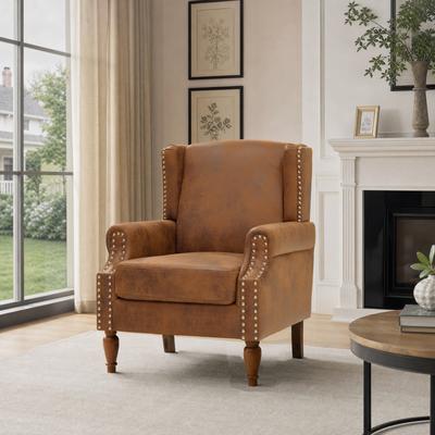 GREATPLANINC Rustic High Back Accent Chair Armchair with Nailhead Trim
