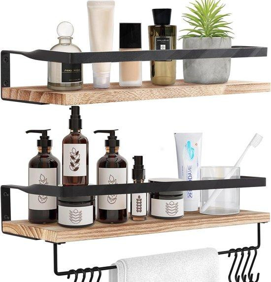 Wandrek Set Lichtbruin met Handdoekhouder voor Keuken, Badkamer of Woonkamer - 43 x 15 cm