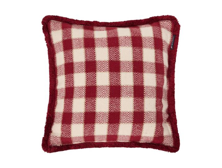 Lexington Housse de coussin Checked organic cotton fringe Red-light beige-beige