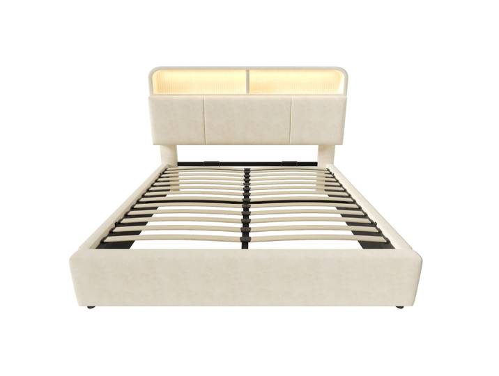Lit tapissier double en sami beige 140x200cm