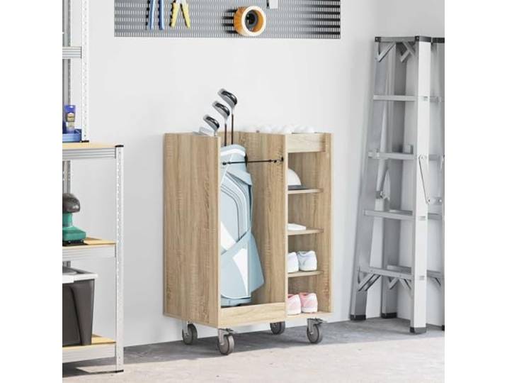 Xolmizyn Golfschrank mit Rollen, Aufbewahrungsschrank Sonoma-Eiche Beweglich dank 4 Rädern, Robuster Metallrahmen, Stilvolles Design
