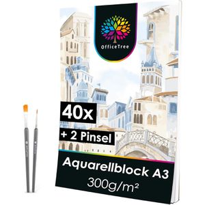 OfficeTree Aquarellpapier 1744, Block, A3, 300 g/m², weiß, geleimt, 40 Blatt