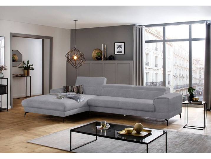Ecksofa, Grau, 343x193 cm, Chenille-Flachgewebe, Mit Kopfteilverstellung, Modern, W.SCHILLIG