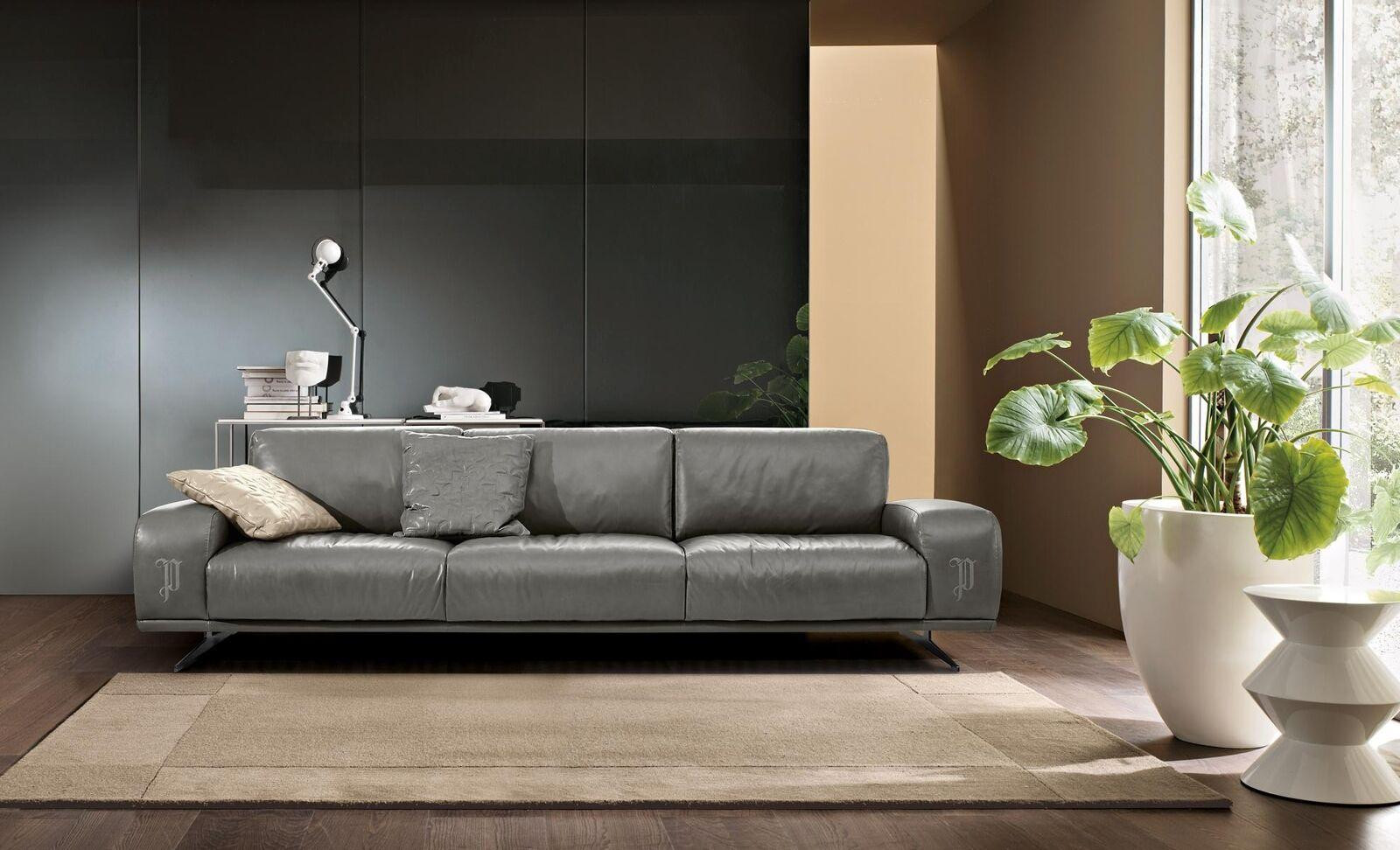 Prianera Luxe 3-Zits Designbank van Leder in het Grijs