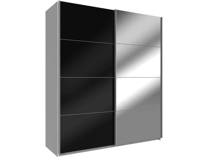 Schwebetürenschrank, Spanplatte, Schwarz-Weiß, 135×210 cm, Mit Spiegel & Glas, Modern, Wimex