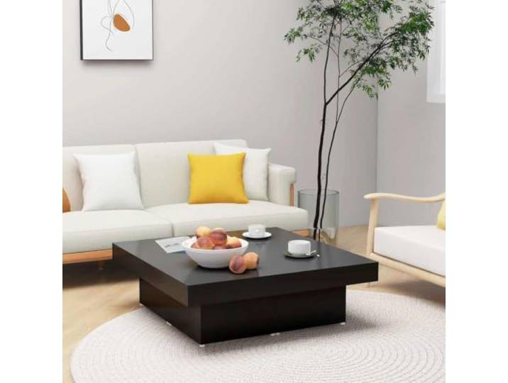 HEFZGDB Couchtisch Schwarz 90x90x28 cm Holzwerkstoff mit Stabiler Tischplatte aus 4 Teilen, langlebig und pflegeleicht für Wohnzimmer und Büro, ideal für Dekoration und Ablage,