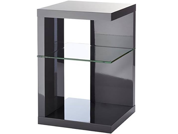 M2 Kollektion Beistelltisch/Nachttisch Domingo, 40x40x60 cm I Anthrazit Hochglanz I Klarglas-Ablage I Modern & Elegant