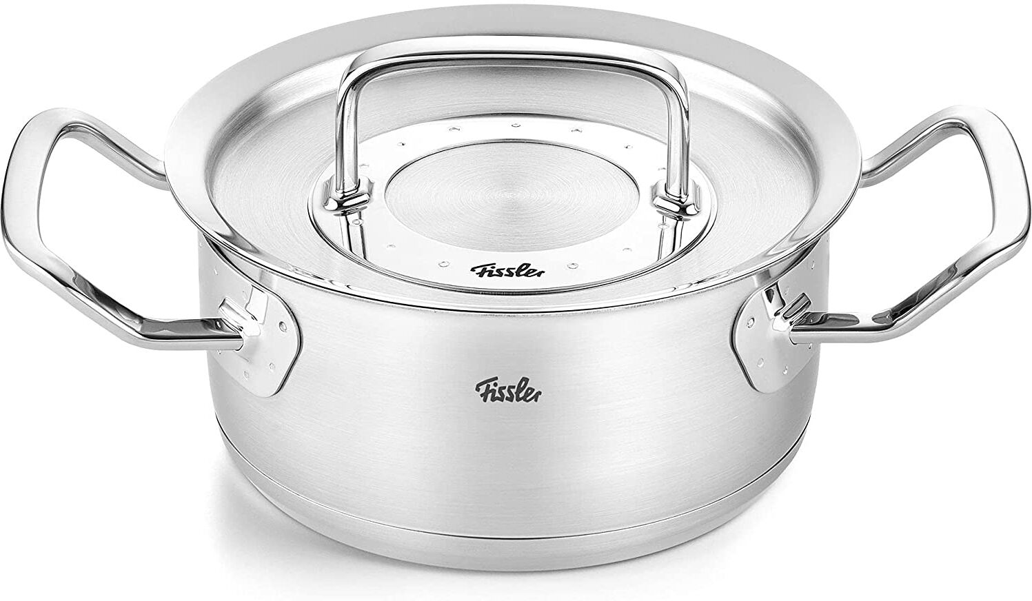 Bratentopf FISSLER "ORIGINAL-PROFI COLLECTION Bratentopf", silber (silberfarben), Ø:20cm, Töpfe, Bratentopf, mit breitem Schüttrand, Kaltmetallgriffen. Made in Germany