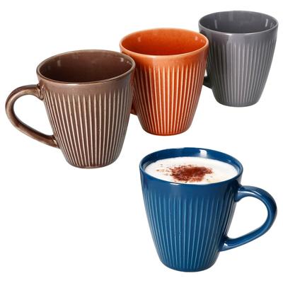 Amor 4tlg Set Kaffeebecher 290ml Keramik Terrakotta Blau Grau Braun Rillen