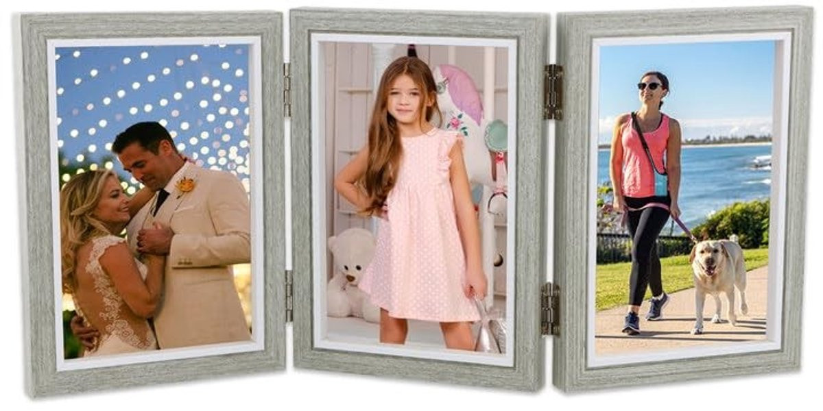Dailygoods Drievoudige Inklapbare Houten Fotolijst Collage voor Wandfoto's - Bruin - 15 cm