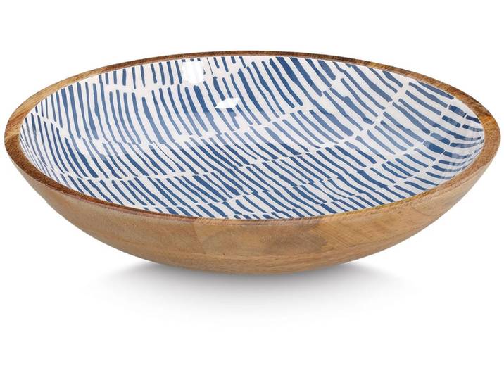 Schale ZELLER PRESENT Mangoholz, mit Streifendekor , braun (blau), H:6cm Ø:30cm, Massivholz, Schüsseln, Schale, hochwertiges natürliches Material