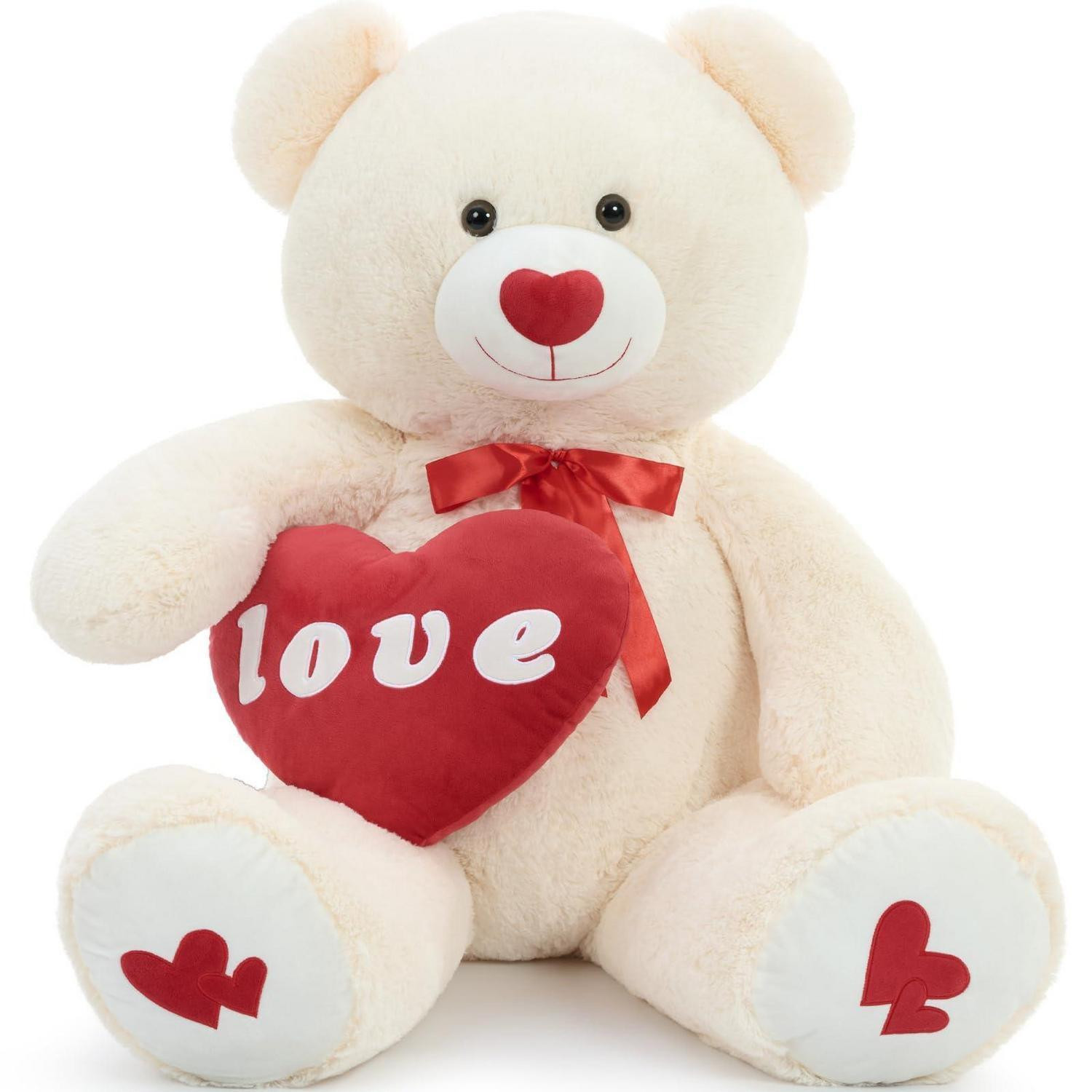 MorisMos Enorme Teddybeer met hart en tekst Ik hou van jou, Ivoor, 130 cm