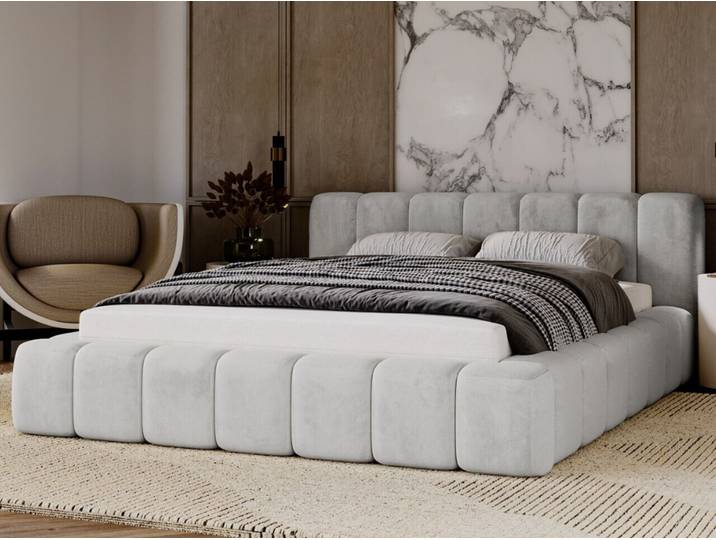 GRAINGOLD Polsterbett 120x200 cm Ibiza - Polyesterstoff, Bettkasten, Lattenrost - Stilvoll Doppelbett - Hellgrau (Magic velvet 2218)