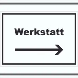 HB-Druck Werkstatt Aufkleber mit Text Richtungspfeil rechts Handwerk Reparatur waagerecht A9 (37x52mm)