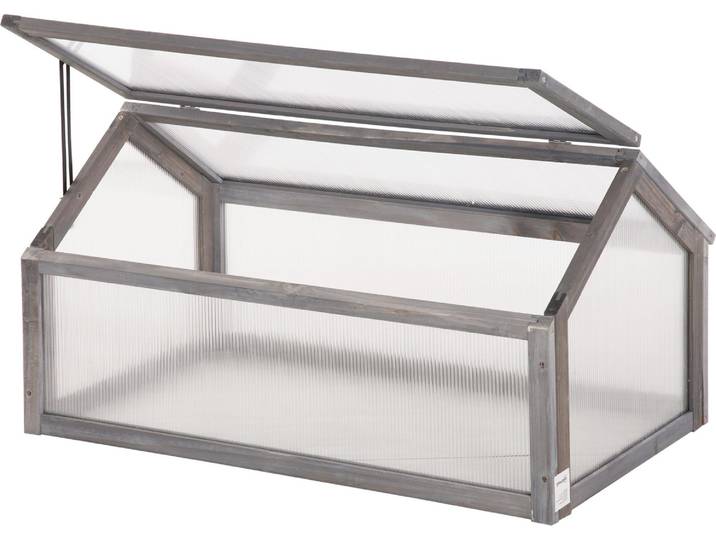 Frühbeet Holz Gewächshaus 90x52x49,5 cm Grau, Garten Mini Gewächshaus