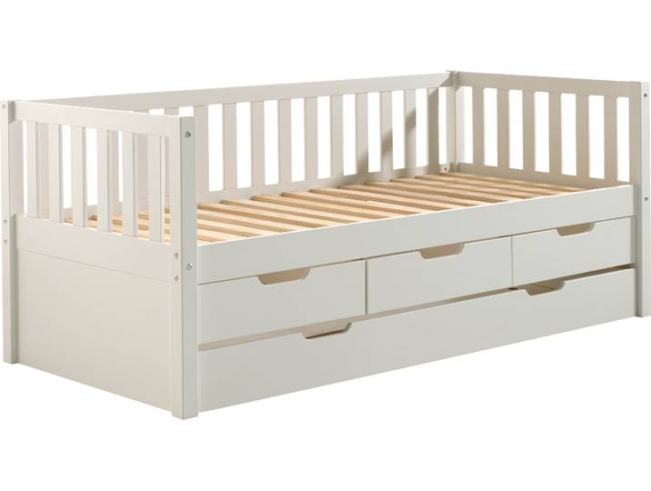 Einzelbett VIPACK mit Schubladen, Kiefer massiv, viel Stauraum und zeitloses Design , weiss (weiß), B:97,8cm H:85,5cm L:211,2cm, Betten, Einzelbett, inkl. Rolllattenrost, mit oder ohne Bettschublade