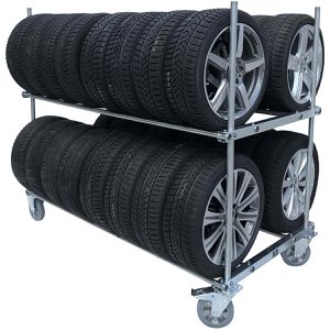 Bertele Reifenwagen Gigant, aus Metall, silber, für 32 Reifen, 2 Etagen, mit Feststellbremse, Tragkraft 800kg, 2150 x 1040mm
