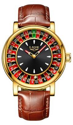 Quick Pick Pro LIGE Roulette Dial Men Watch Waterproof Luminous Leather Casino Watch gold