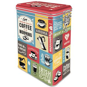 Nostalgic-Art Kaffeedose Coffee Collage, aus Metall, luftdicht, mit Bügelverschluss, mit Motiv, eckig, 1,3 Liter