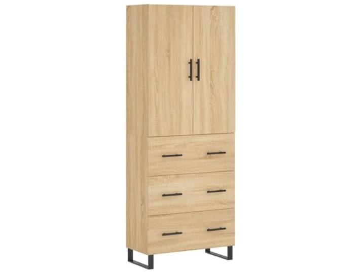 GHVBNMF Highboard Sonoma-Eiche 69,5x34x180 cm Holzwerkstoff Schrank Eleganter Aufbewahrungsschrank fürs Wohnzimmer mit Metallfüßen und Türen für eine stets ordentliche Raumgestaltung.